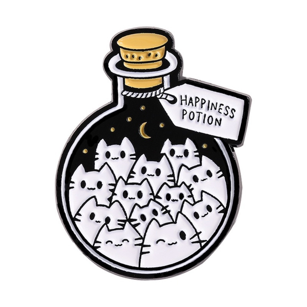 Happiness Potion Enamel Pin – Bottle of Cute Cats Magical Accessory
